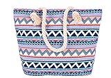 5 All Strandtasche Shopper Damen Aufdruck Muster Geometrie Groß XL mit Reißverschluss Blau