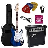 ELEKTROGITARRE DUNKELBLAU TRANSPARENT - E-GITARRE - IM SET MIT 20WATT VERSTÄRKER - TASCHE - BAND -...