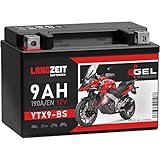 LANGZEIT YTX9-BS Motorradbatterie 12V 9Ah 190A/EN Gel Batterie 12V doppelte Lebensdauer entspricht...