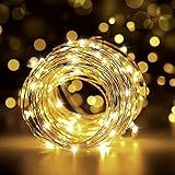12M Draht Micro Lichterkette, 120 LED Lichterkette Wasserdicht mit Schalter, USB Aufladbare Sternen...