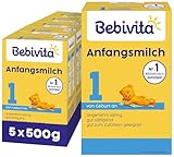 Bebivita 1 Anfangsmilch (5 x 500g), von Geburt an, angenehm sämig & gut sättigend, gut zum...