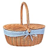Schramm® Weidenkorb Picknickkorb Einkaufskorb mit Stoffbezug Deckel Autokorb wählbar mit 1 oder 2...