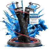 Springseil Speed Rope mit Trainings-eBook + Ersatzkabel: 2 verstellbare Stahlseile Profi Kugellager...
