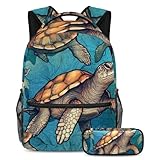 Schulranzen-Set - Deep Ocean Turtles 79 Rucksack mit Federmäppchen Combo, ideal für Schüler,...