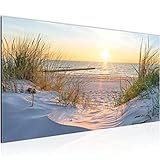 Runa Art Wandbild Strand Sonnenuntergang 1 Teilig 100 x 40 cm Modern Bild auf Vlies Leinwand Meer...