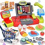 Kinderkasse Spielzeug Elektronisch Kasse Kaufladen Kinder mit Scanner, Einkaufswagen,...