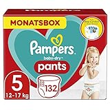 Pampers Windeln Pants Größe 5 (12-17kg) Baby-Dry, Junior, 132 Höschenwindeln mit Stop- und Schutz...