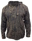 SHOPOHOLIC FASHION Herren Stonewashed gestreift mit Kapuze Hippy Großvater Shirt - Braun,...