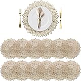 WUWEOT 12 Pack 38cm Gold Vinyl Tischsets, Metallic Platzdeckchen Gold Runde Tischsets...