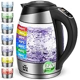 FOR ME Glas Elektrischer Wasserkocher 1,8L, Temperatureinstellung, Temperaturwahl 40°C bis 100°C,...