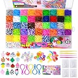 4500+ Loom Bänder Set, 54 Rastern Loom Bänder Zubehör Bunte Gummiband für Armbänder, Loops...
