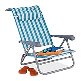 Relaxdays Liegestuhl klappbar, 8-stufig verstellbar, Strandstuhl mit Nackenkissen, Armlehnen &...