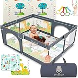 EveryKip® Laufstall Baby 120x120cm, Laufgitter baby mit atmungsaktivem Netz, Baby Laufstall mit...