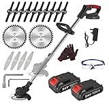 SMILOVII Rasentrimmer Mit Akku, Motorsense akku Mit 2x2000mAh Batterie, 6X Metallklinge & 10x...