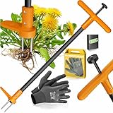 KESSER® Unkrautstecher mit Stiel | Unkrautentferner mit T-Griff & Fußpedal | Gartenwerkzeug...