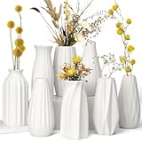 HengLiSam Keramik Vase Deko Satz von 8, Weiße Matte Vasen für Moderne Home Decor, Kleine...
