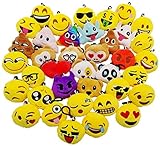 JZK 38 Stück Mini Plüsch Emoticon Schlüsselanhänger 5cm gelb kleiner Smiley Rucksack...