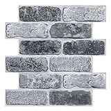 COMSTICKC 3D Wandpaneele Selbstklebend Steinoptik Grau, Upgrade Dickere 3D Wandfliesen Ziegel, 10...