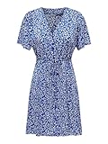 ONLY Damen Legeres Mini Kleid Sommerliches Design Muster Blusenkleid Kurzarm Dress, Farben:Blau,...