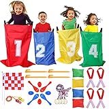 GOLDGE Outdoor Spiele für Kinder, 32pcs Kinderparty Set mit Hüpfsäcken Sandsack Eierlaufen...