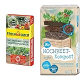 Floragard Bio Hochbeet- und Gewächshauserde, 70 liters, Braun & Universal Bio Hochbeet-Kompost 40...