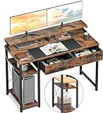 ODK Schreibtisch mit 2 Schubladen, Computertisch mit Regalen und Monitorständer, Bürotisch mit...