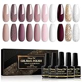 Shining She UV Nagellack,10 Farben Gel Nagellack Nude Rosa Braun Glitzer Gold Weiß,Gellack Soak-Off...