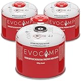 EVOCAMP 3X Propan Butan Gaskartuschen 300g, Schraubventil Eurogewinde 7/16', Ventilkartuschen 528ml...