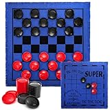 Yarlung Giant Checkers Set Tic Tac Toe Game, 3 in 1 Jumbo Checkers Game Board for Family Camping,...