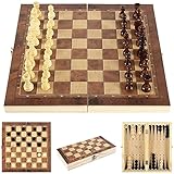 Schach Backgammon,3 in 1,Schachbrett 34x34,Schachspiel Holz Hochwertig,Backgammon Holz...