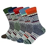 Fraobbg 5 Paar warme Wintersocken, dick, gestrickt, weich, Vintage, lässig, Crew-Stiefelsocken,...