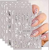 Nagelsticker Selbstklebend, 6 Blatt 5D Nail Art Sticker, Blumen Nagelaufkleber, 5D Stereoskopisch...