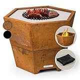 Blumfeldt Feuerschale mit Grillrost, Outdoor Stahl-Feuerschale Groß für Balkon & Camping, Mobile...