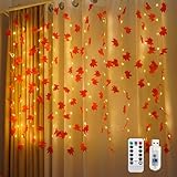 Lichterkette Herbst, Herbstdeko 100LED Ahornblätter Lichtervorhang mit Timer und Fernbedienung, USB...