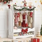 LUE BONA Kinderkleiderschrank, Kindergarderobe mit Spiegel und Kleiderstange, Kinder Kleiderschrank...