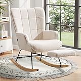 Ckaff Schaukelstuhl mit Fußstütze, Schaukelsessel mit Fußstütze, Teddystoff Gepolsterter...