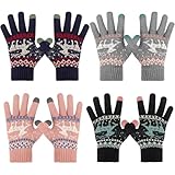Lvefyti 4 Paar Touchscreen Handschuhe, Damen Winterhandschuhe Winddichte Strick Fäustlinge...