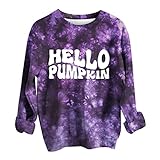 jklw Damen Mode Casual Langarm Halloween Print Tie-Dyed O-Neck Pullover Top, weiß, Small