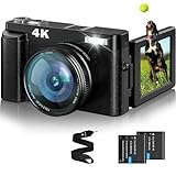 4K Digitalkamera Fotoapparat 48MP Kompaktkamera Fotokamera mit 3' 180° Flip-Bildschirm Selfie...