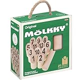Mölkky Go - leichtes Birkenholz, 12 Skittles, 1 Stock mit Karton - Wurfspiele für Draußen,...