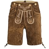 Mufimex Herren Trachten Lederhose Trachtenlederhose Trachtenhose Kurz Hellbraun 48
