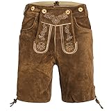 Mufimex Herren Trachten Lederhose Trachtenlederhose Trachtenhose Kurz Hellbraun 56