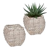 Relaxdays Blumentopf, 2er Set, Rattan, Pflanzentöpfe mit Folie, HBT: 20 x 20 x 20 cm, Pflanzkörbe...