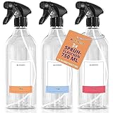 Lavandola® 3x Sprühflasche 750ml mit Etiketten - gleichmäßiges & feines Sprühbild, dichte &...