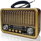 Retro Radio mit Bluetooth, AM/SW/FM Tragbares Radio Klein, UKW Radio Batteriebetrieben...