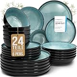 Steingut Geschirrset 6 Personen Ibiza 24 tlg. TESTSIEGER, Traumhaftes Mediterranes Steingut Geschirr...