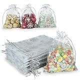 Jedebartey Weiß Organzasäckchen 20 Stück, 13 x 18 cm Silber Folie Muster Kordelzug Organza...