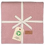 DIKOS® Babydecke mit Bordüre (Beere) – gestrickt aus weicher Bio-Baumwolle (GOTS & Oeko-TEX) –...
