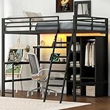 140x200 Metall-Hochbett mit Treppe, integriertem Schreibtisch, Staufächern, USB-Ladestation und...