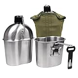 Goetland Edelstahl US Militär Feldflasche Set 1l mit 0,5l Becher Nylon Beutel Wasserflasche...